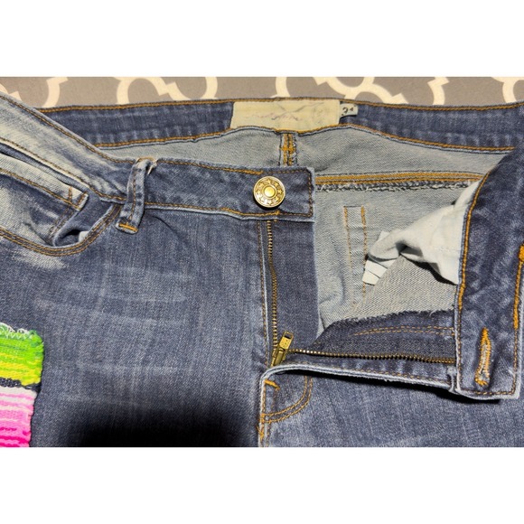 Free People Women's Blue Acid Wash Patchwork Jeans Artisan De Luxe Denim Size 31 - Picture 4 of 5